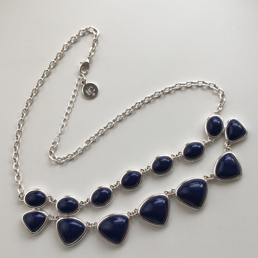 Dark Blue Two Layered Triangle Statement Necklace
